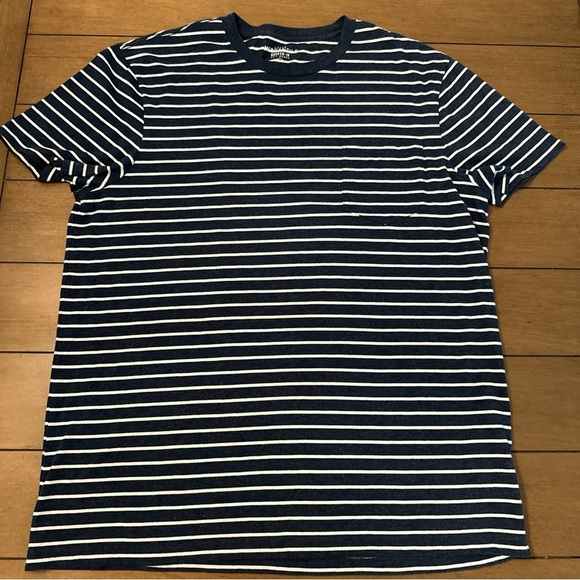 JCrew Shirt Men’s Large Slim Blue Striped Mercantile Knit Goods Crewneck Tee - Picture 1 of 7